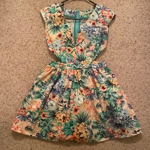 Floral Print Cut Out Dress